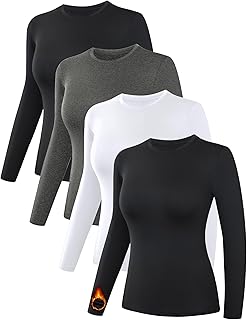 3/4 Pack Women’s Thermal Shirts, Women Fleece Lined Compression Long Sleeve Base Layer Tops for Winter Cold Weather