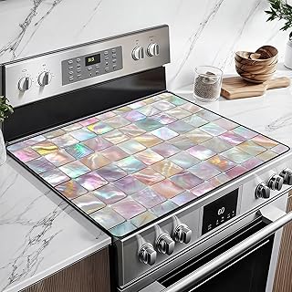 Heat-Resistant Glass Stove Top Cover with Anti-Slip Rubber Coating – Electric Stove Protector, Scratch-Resistant, Expands Counter Space, Stylish Kitchen Decor (Checked Pattern)