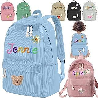 Personalized Backpack Custom Corduroy Toddler Backpacks Customized Name Bookbag for School Kid Girl Boy Customizable Birthday Christmas Children Gift