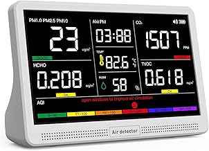 16 in 1 Air Quality Monitor Indoor 7" Display 9 AQI+7 AQI Alerts Air Quality Meter for CO2, TVOC, PM2.5 PM1.0 PM10, HCHO, Temperature Humidity AQI & Time, Air Detector Air Quality Tester for Home