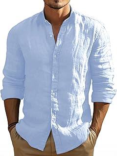 Men's Breathable Cotton Button-Down Shirt Long Sleeve, Relaxed Fit Casual Resort Shirt