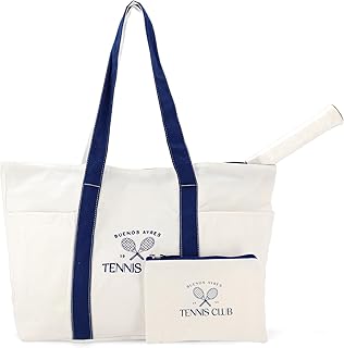 Multi-Use Tennis Tote for Women – Fits Rackets, Gym Gear & Beauty Essentials | Detachable Organizer + 4 Pockets | Lightweight Cotton Canvas for Court, Work & Travel