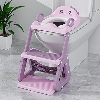 Potty Training Seat, Upgrade 2 in 1 Potty Training Toilet with Step Stool Foldable Toddler Toilet Seat for Kids Boys Girls Toddler Potty with Splash Guard Anti-Slip Pad Adjustable Ladder & Seat Height