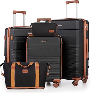 Luggage Sets 5 Piece with Spinner Wheels, Lightweight Hardshell Suitcases Set with Lock for Men and Women, Carry on Luggage Travel Set with Durable ABS Hard Case