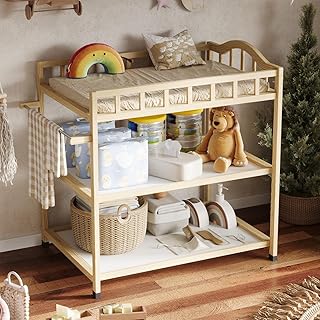 Paintless Pine Wood Baby Changing Table with Storage Shelves, Portable Nursery Diaper Changing Station for Infants, Children's Room, Bedroom, Natural