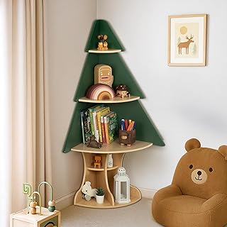 OOOK Kids Book Shelf Tree Bookshelf for Kids, Corner Bookshelf with Storage, Montessori Book Shelf for Classroom, Playroom, Bedroom, Nursery