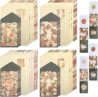 Zoyiancy 48Pcs Stationary Paper with Envelopes Set(24 Paper Sheets + 12 Envelopes + 12 Stickers), Cute Animal Flower Patterns Letter Writing Kit with Lined
