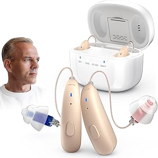 Hearing Aids for Seniors - Rechargeable Behind-The-Ear BTE Hearing Aid with Noise Cancelling for Severe Hearing Loss, Invisible Hearing Amplifier with Charging Case for Adults