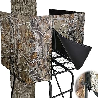 TOBWOLF Tree Stand Blind Kit, Wood Camouflage Tree Stand Cover with Silent Zipper, 102.4'' X 35.5'' Waterproof Hunting Blind, Quiet & Easy to Disguise Treestand Camo Blinds Cover for Forest Hunting