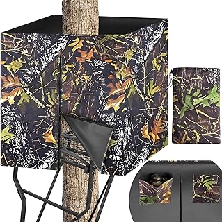 Hunting Tree Stand Blinds - Treestand Camo Blind Cover Deer Stand Accessories with Zipper and 2 Pocket, 102"x35.5" 2 Man Ladder Stands Blind Kit Hunting Ground Blind for Deer and Turkey