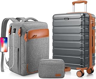 20 Inch Hardshell Luggage Sets 3 Piece,Carry On Luggage 22x14x9 Airline Approved for men & women, Suitcase Set with TSA Lock With Travel Backpack?Durable Carry On Suitcase With Spinner Wheels