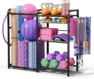 Weight Rack for Home Gym - Exercise Equipment Storage Organizer for Yoga Mat Dumbbells Kettlebells Foam Roller Yoga Strap & Resistance Bands, Ideal Yoga Mat Holder & Workout Equipment Organizer