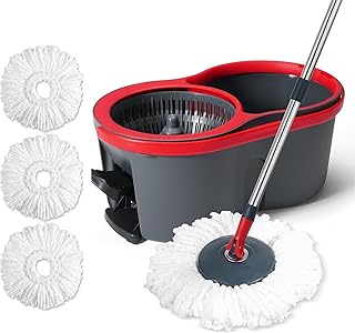 360° Spin Mop and Bucket Set Quick-Dry Technology,Mop and Bucket with Wringer Set for Home & Kitchen,Wet/Dry Floor Cleaning Kit with 4 Microfiber Mop Heads & Adjustable Handle