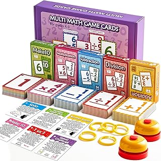 Math Flash Cards Set of 5 - Addition Subtraction Division Multiplication Make 10 for Kindergarten 1st 2nd 3rd Math Game with 5 Rings 2 Quick Answer Bells 276 Double-Sided Flashcards for Kids Ages 6+