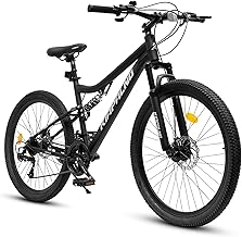 24/26/27.5 Inch Dual Full Suspension Mountain Bike, 21 Speeds Dual Disc Brake, Men Women Mountain Bike with Adjustable Saddle, Adult Trail Beach Snow Commuter City Bikes