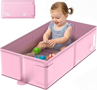 Bella’s Friends Baby Collapsible Bathtub, Travel Bath Tub for Baby, Foldable and Portable, Easy Storage, Reinforced Structure, Lightweight, Travel Essentials for 6M-3Y Infant Toddler, Pink