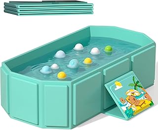 Portable Folding Baby Bath Tub, 29.5L x 17.7W x 9.8H inches, Suitable for 0-6 Years, Pink/Mint Green (Green)