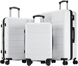 Luggage Spinner Wheels Lightweight Expandable Travel Hard Shell with TSA Lock, Raw White, 3-PCS Set (20/24/28 Inch)