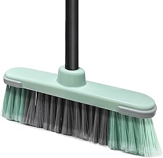 Indoor Broom Soft Bristle Brooms - Brooms for Sweeping Indoor Pet Hair, House Broom for Cleaning Hardwood, Tile, and Decking Surfaces Across.?Green