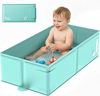 Bella’s Friends Baby Collapsible Bathtub, Travel Bath Tub for Baby, Foldable and Portable, Easy Storage, Reinforced Structure, Lightweight, Travel Essentials for 6M-3Y Infant Toddler, Green