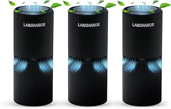 Lab Charge Small Ionic Air Purifier for Home & Bedroom – Silent HEPA Filter – Covers 250 Sq Ft - Free Cleaner for Pets, Hair, Smoke, Dust, Odors & Dander – Compact & Black Design - Pack of 3