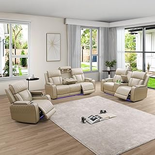 Leather LED Power Recliner Set