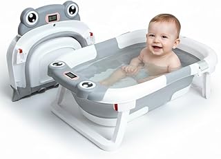 Rylor Baby Bathtub for Newborns & Infants 0-12 Months - Foldable, Compact, Non-Slip Bath Tub with Adjustable Cushion - Safe & Comfortable Bath Seat - Perfect for Home & Travel (Gray)