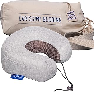 Travel Neck Pillow with Bag – Compact Memory Foam Neck Pillow for Airplane, Car and Office – Ergonomic Design for Travel Comfort and Shoulder & Neck Support