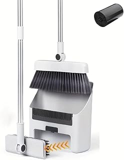 3-in-1 Broom and Dustpan Combo Set-with Garbage Bags - Long Handle Brush with Upright Stand for Home, Office, School Accessory for Kitchen, Dorms, Bathroom- Cleaning Tool Kit