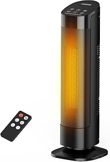 1500W Space Heater, 24" Portable Electric Heaters for Indoor Use with Thermostat and Remote, 3 Modes, 35dB Quiet, 12H Timer, PTC Ceramic Fast Safty Heater for Office Bedroom Large Room Home