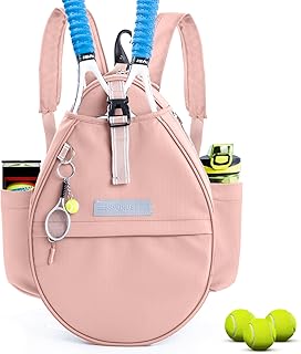 Tennis Backpack with 2 Rackets Holder, Water-Resistant PU Leather Tennis Racket Bag for Women & Men, Sling Crossbody Sports Backpack for Tennis, Pickleball & Badminton, Tennis Gifts
