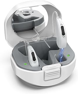 Rechargeable Hearing Aids for Seniors with Noise Reduction, BTE Hearing Aids for People with Mild Moderate Severe Hearing Loss, Dual Microphones, Comfortable Fit - Gray