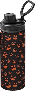 18oz Scary Pumpkin Face Sports Water Kettle with Handle, Double Wall Vacuum Insulated Hot and Cold Black Tumbler, Halloween Print Water Bottle for Gym Outdoor