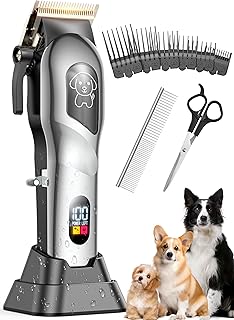 Dog Grooming Kit, Dog Clippers for Grooming for Heavy Thick Hair, Low Noise Cordless Pet Hair Trimmer with Stainless Steel Blade, Professional Rechargeable Hair Trimmer for Dogs and Cats
