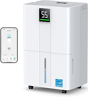 5000 Sq.Ft Most Efficient Energy Star 2025 Dehumidifier, Max 80 Pints/D Smart Compressor Dehumidifier, Smart APP WiFi Control with Drain Hose & 1.45 Gal Tank for Basement, Bedroom, Home, Bathroom