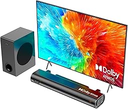 Hiwill 2.1CH Dolby Atmos Soundbar with Subwoofer, 200W Peak Power, Home Theater Sound Bar for Smart TV, Adjustable Treble and Bass, Clear Dialogue, HDMI eARC/ARC/Opt/BT/AUX,A21