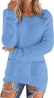 Womens Cute Sweaters Casual Crewneck Fleece Pullover Long Sleeve Thermal Soft Fuzzy 2025 Sweater Winter Clothes
