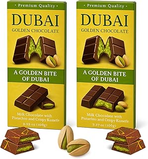 Zimply Foods 2 Packs Each 3.53 Oz Dubai Chocolate Bars - Luxurious Milk Chocolate with Pistachio and Crispy Kunefe, Middle Eastern-Luxury Artisan Pistachio Dubai Choclate Gift for Gifting. Premium Quality