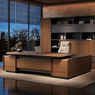 94 inch Modern Large Executive Desk, Luxury L Shaped Single Office Long Boss Desk with Drawers and Storage Cabinet Wood Thicker Desktop Gaming Table Business Furniture for CEO Boss Manager Bro
