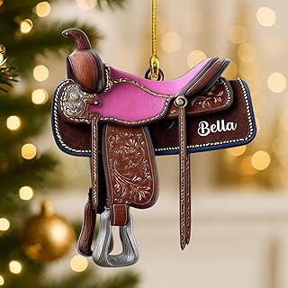 Personalized Western Horse Saddle Ornament - Gift for Riders Cowboy Cowgirl - Horseback Riding Ornament - Horse Saddle Flat Christmas Ornament for Horse Lovers - Keepsake Gift for Rodeo Lovers