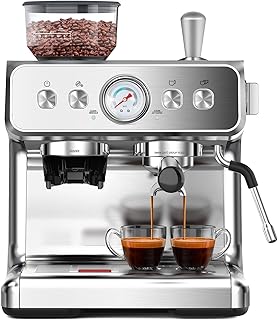Espresso Machine with Built-in Grinder, Professional 20 Bar Cappuccino & Latte Machines with Milk Frother, 3-in-1 Stainless Steel Espresso Coffee Maker for Home, Office or Cafe